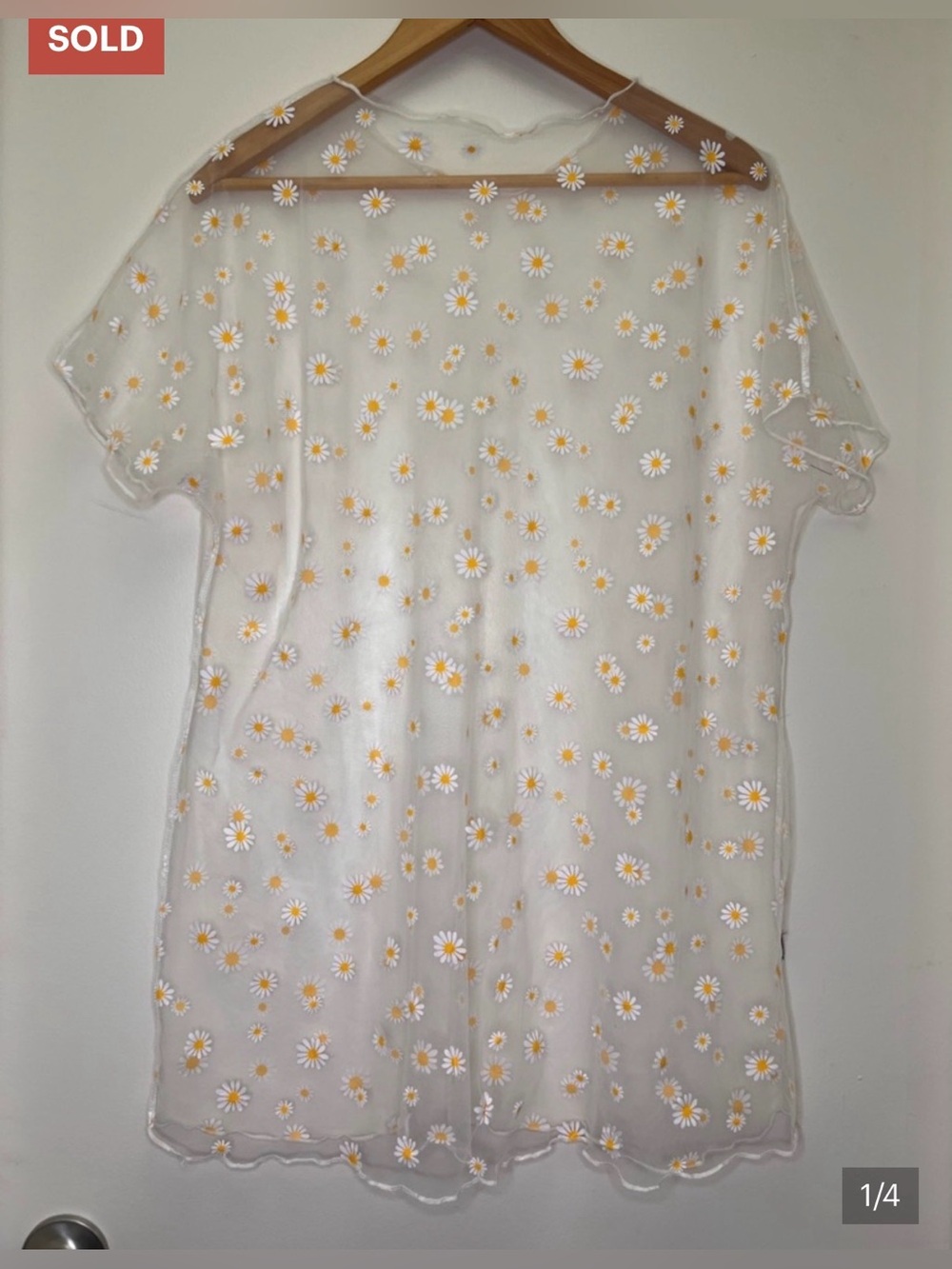 Sheer Daisy Themed Mesh Cover-Up Tunic for Med to XL. - Picture 3 of 9